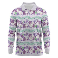 Monstera Tiare Plumeria Lei Pattern Long Sleeve Polo Shirt Purple Version