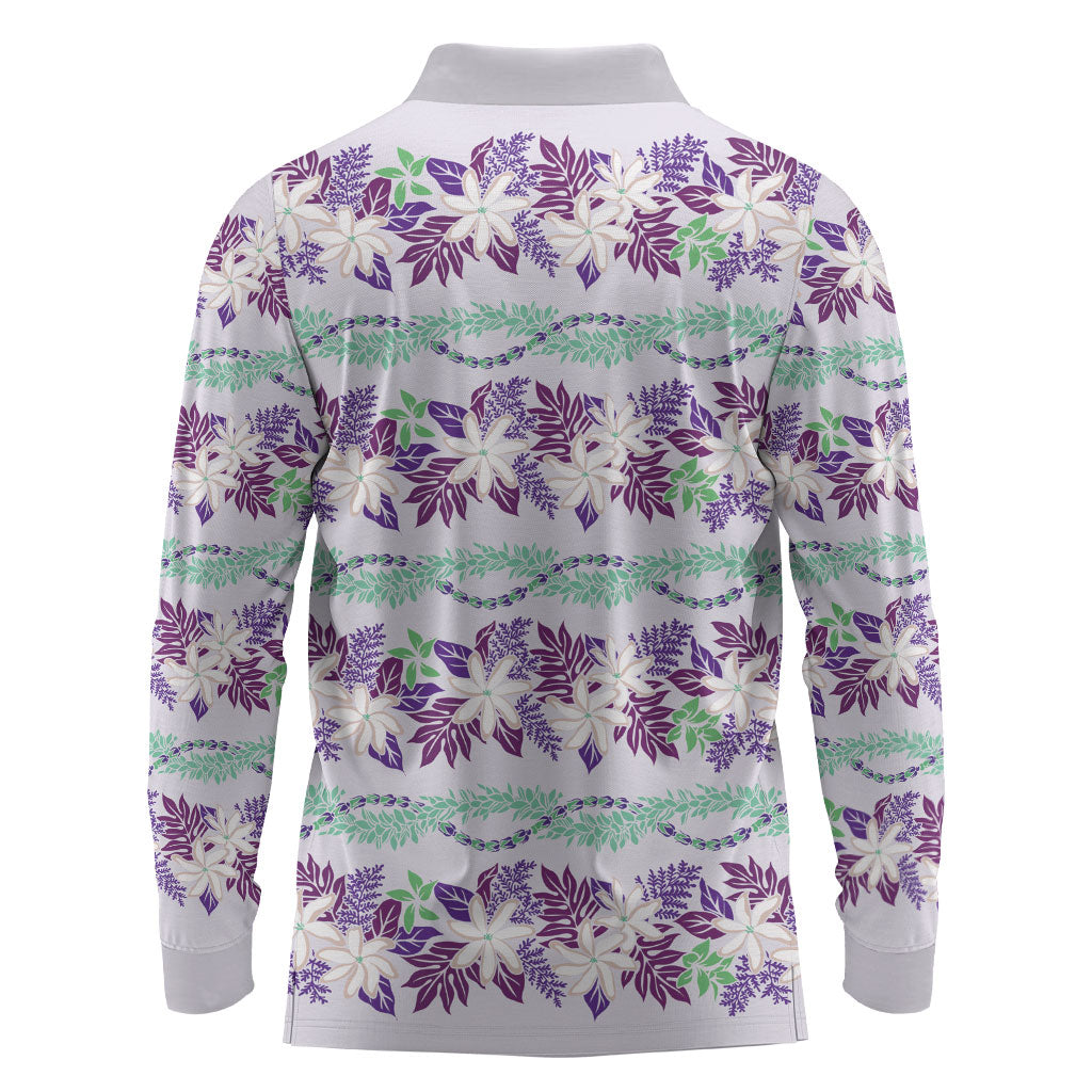 Monstera Tiare Plumeria Lei Pattern Long Sleeve Polo Shirt Purple Version