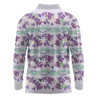 Monstera Tiare Plumeria Lei Pattern Long Sleeve Polo Shirt Purple Version