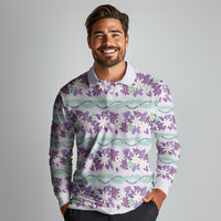 Monstera Tiare Plumeria Lei Pattern Long Sleeve Polo Shirt Purple Version