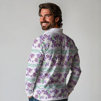 Monstera Tiare Plumeria Lei Pattern Long Sleeve Polo Shirt Purple Version