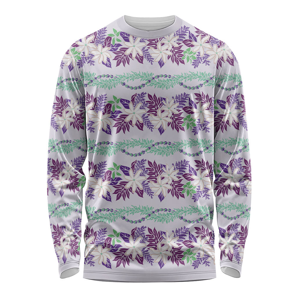 Monstera Tiare Plumeria Lei Pattern Long Sleeve Shirt Purple Version LT01 Unisex Purple - Polynesian Pride