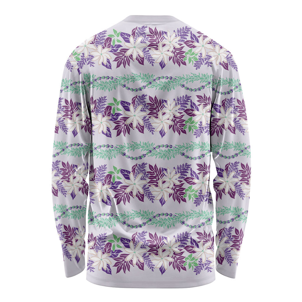 Monstera Tiare Plumeria Lei Pattern Long Sleeve Shirt Purple Version LT01 - Polynesian Pride