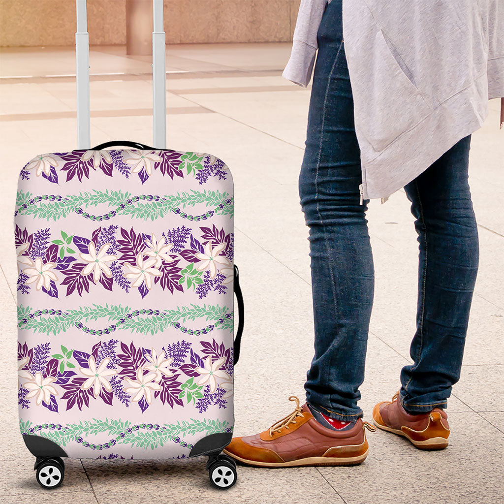 Monstera Tiare Plumeria Lei Pattern Luggage Cover Purple Version