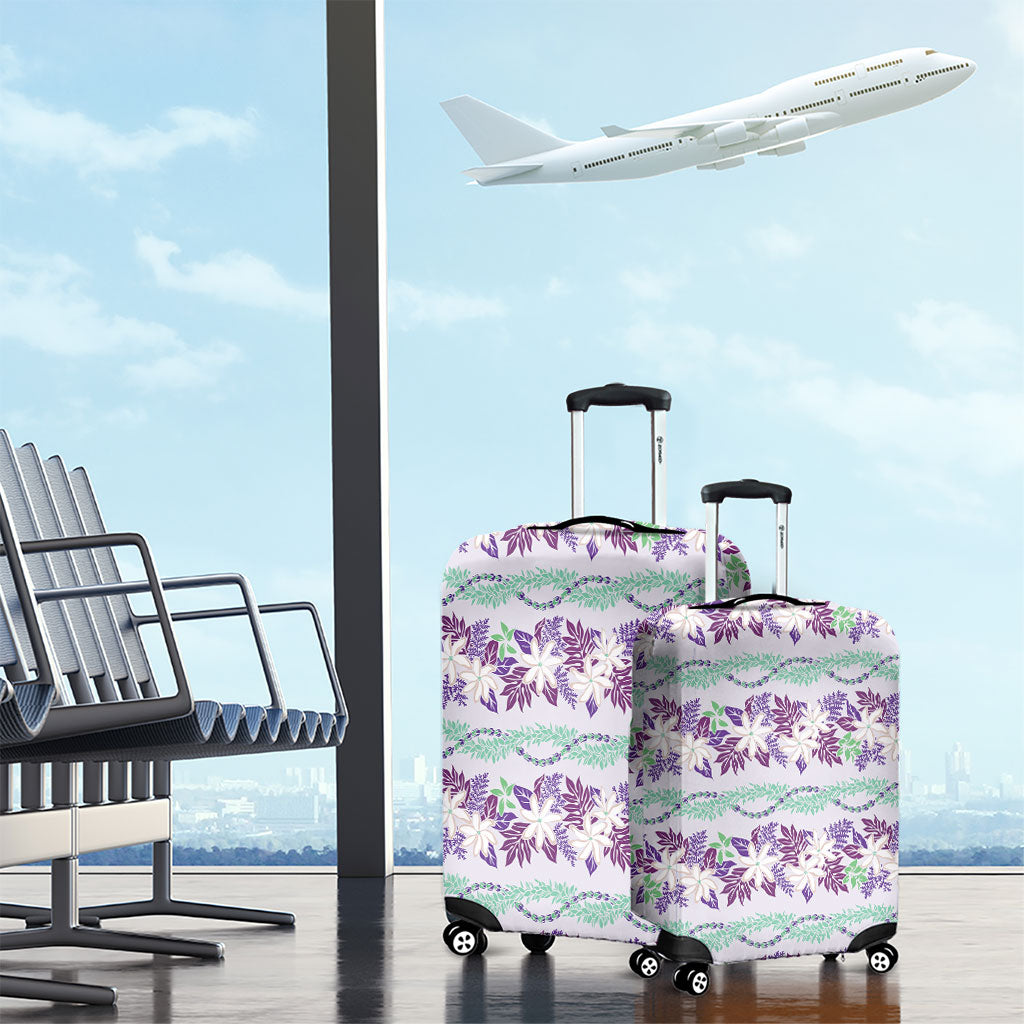 Monstera Tiare Plumeria Lei Pattern Luggage Cover Purple Version