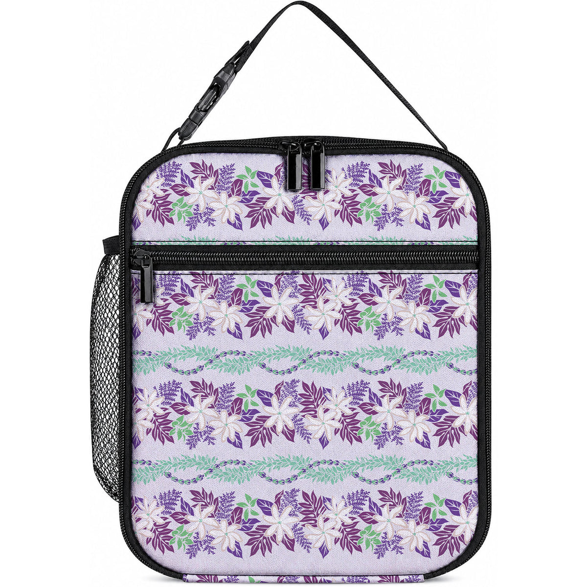Monstera Tiare Plumeria Lei Pattern Lunch Bag Purple Version
