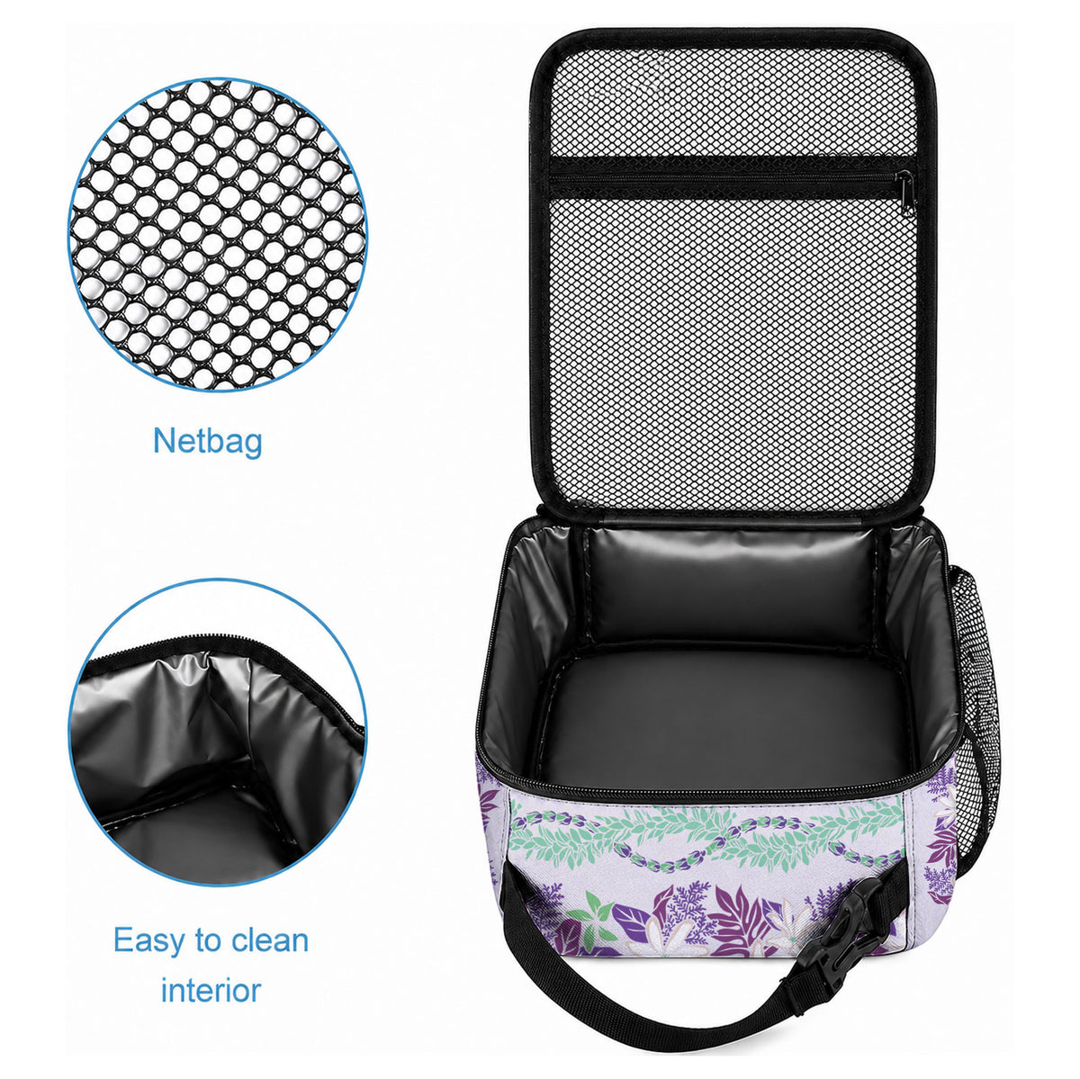Monstera Tiare Plumeria Lei Pattern Lunch Bag Purple Version