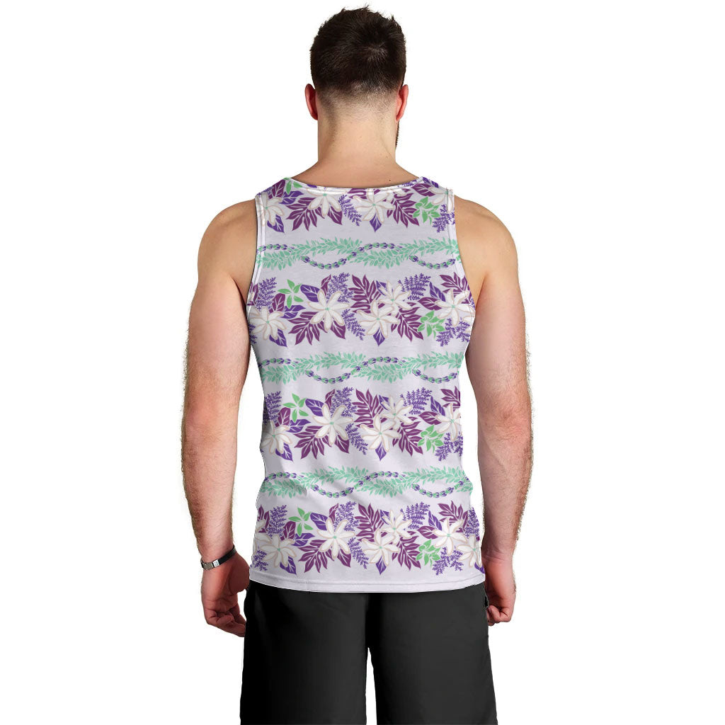 Monstera Tiare Plumeria Lei Pattern Men Tank Top Purple Version