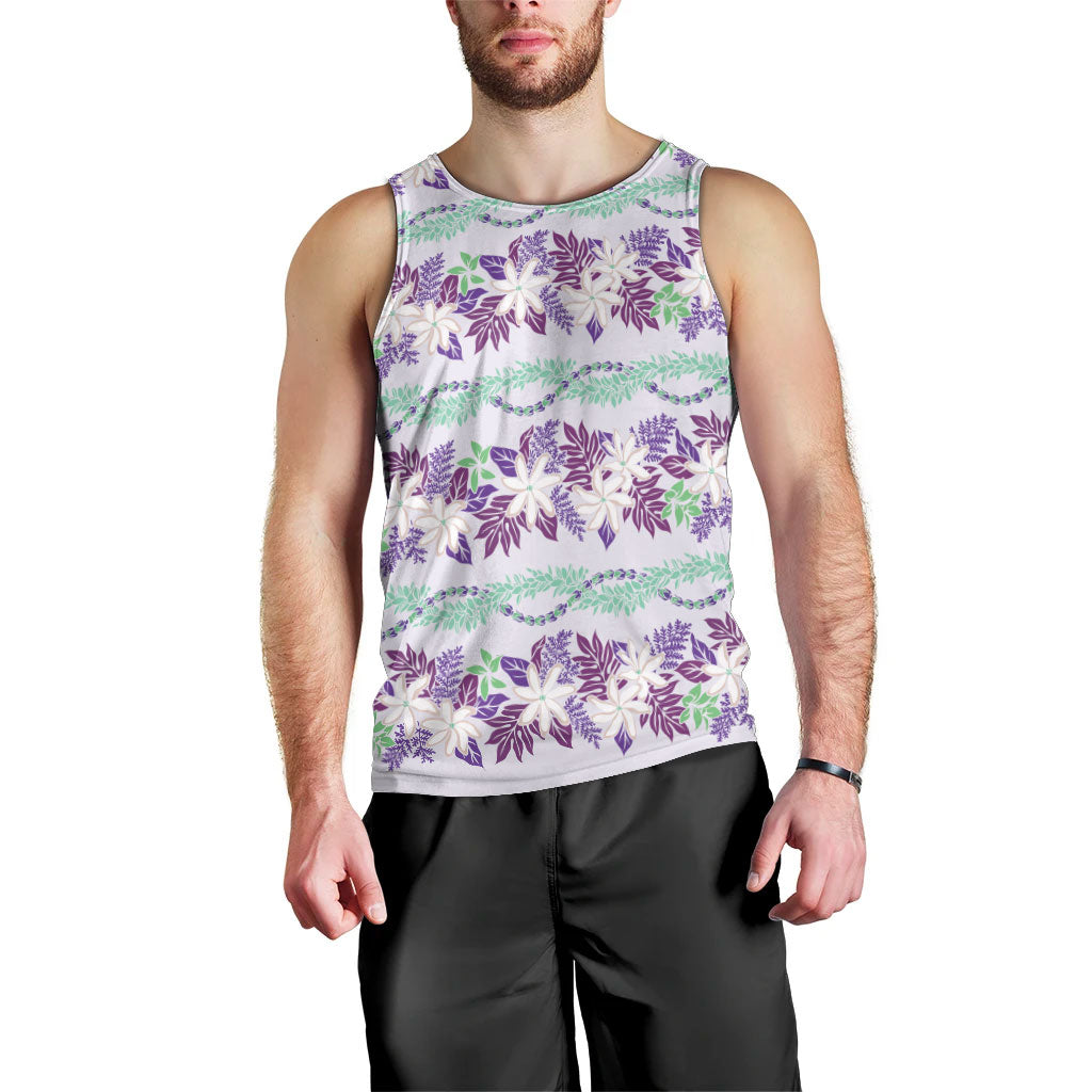 Monstera Tiare Plumeria Lei Pattern Men Tank Top Purple Version