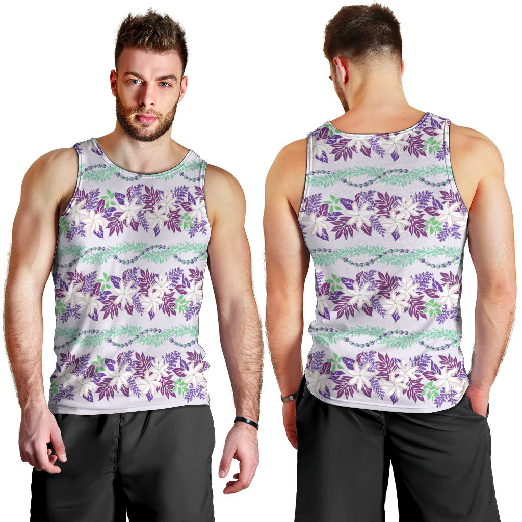 Monstera Tiare Plumeria Lei Pattern Men Tank Top Purple Version