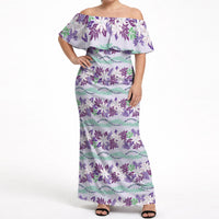 Monstera Tiare Plumeria Lei Pattern Off Shoulder Maxi Dress Purple Version LT01 Women Purple - Polynesian Pride