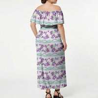 Monstera Tiare Plumeria Lei Pattern Off Shoulder Maxi Dress Purple Version LT01 - Polynesian Pride