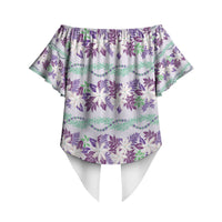 Monstera Tiare Plumeria Lei Pattern Off Shoulder Wrap Waist Top Purple Version