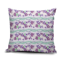 Monstera Tiare Plumeria Lei Pattern Pillow Cover Purple Version