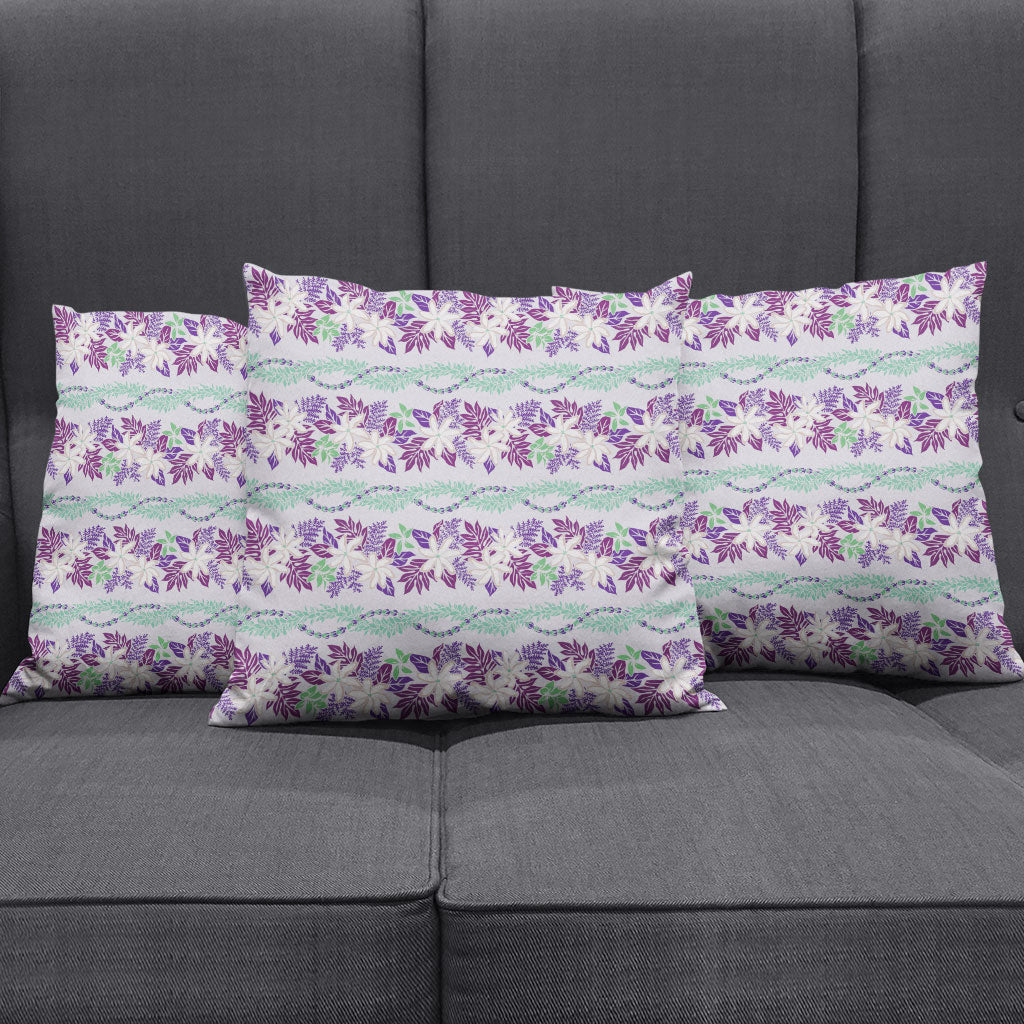 Monstera Tiare Plumeria Lei Pattern Pillow Cover Purple Version