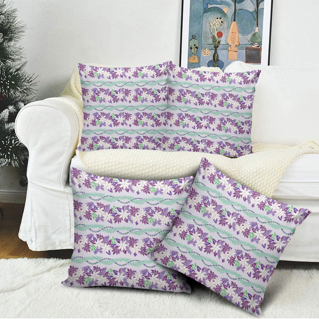 Monstera Tiare Plumeria Lei Pattern Pillow Cover Purple Version