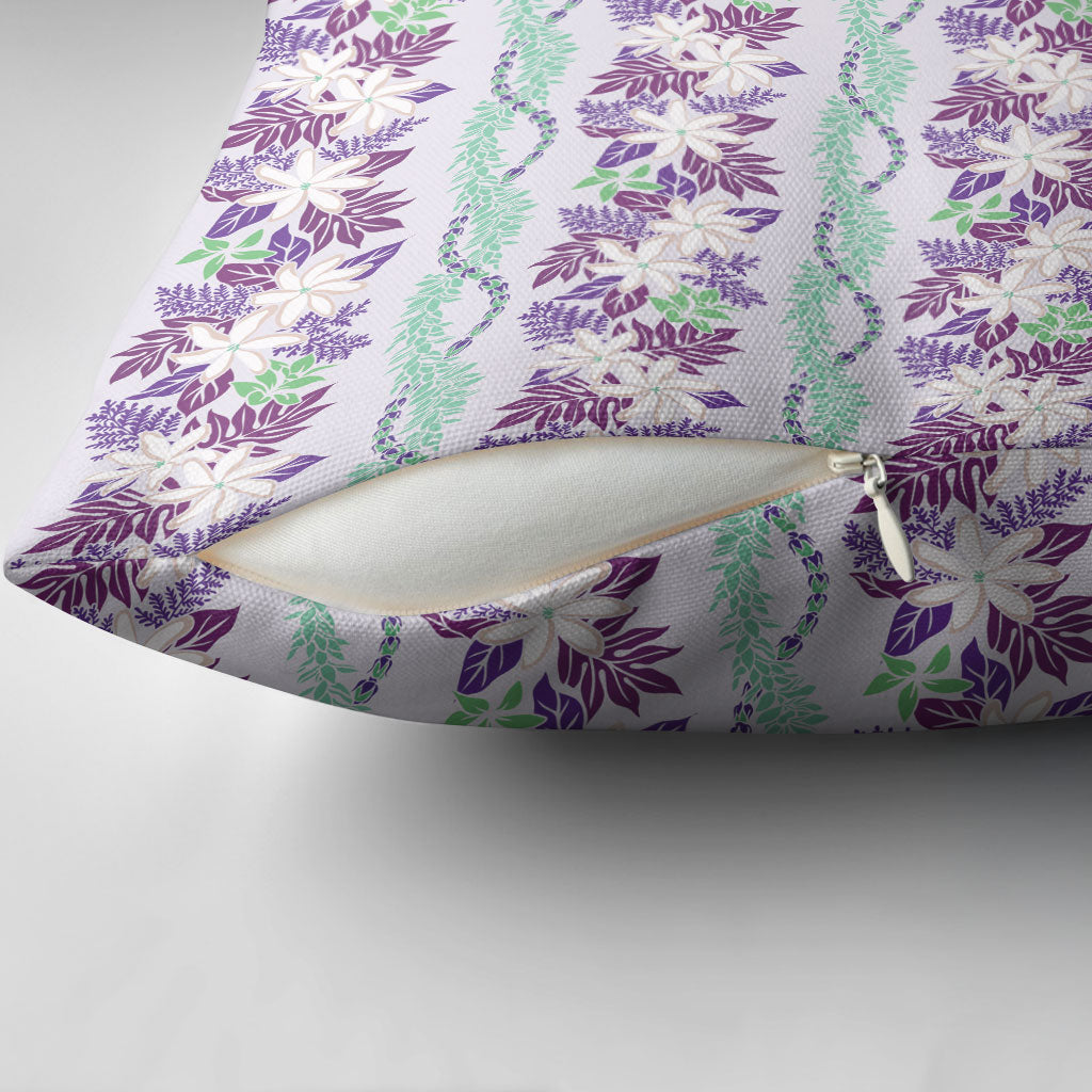 Monstera Tiare Plumeria Lei Pattern Pillow Cover Purple Version