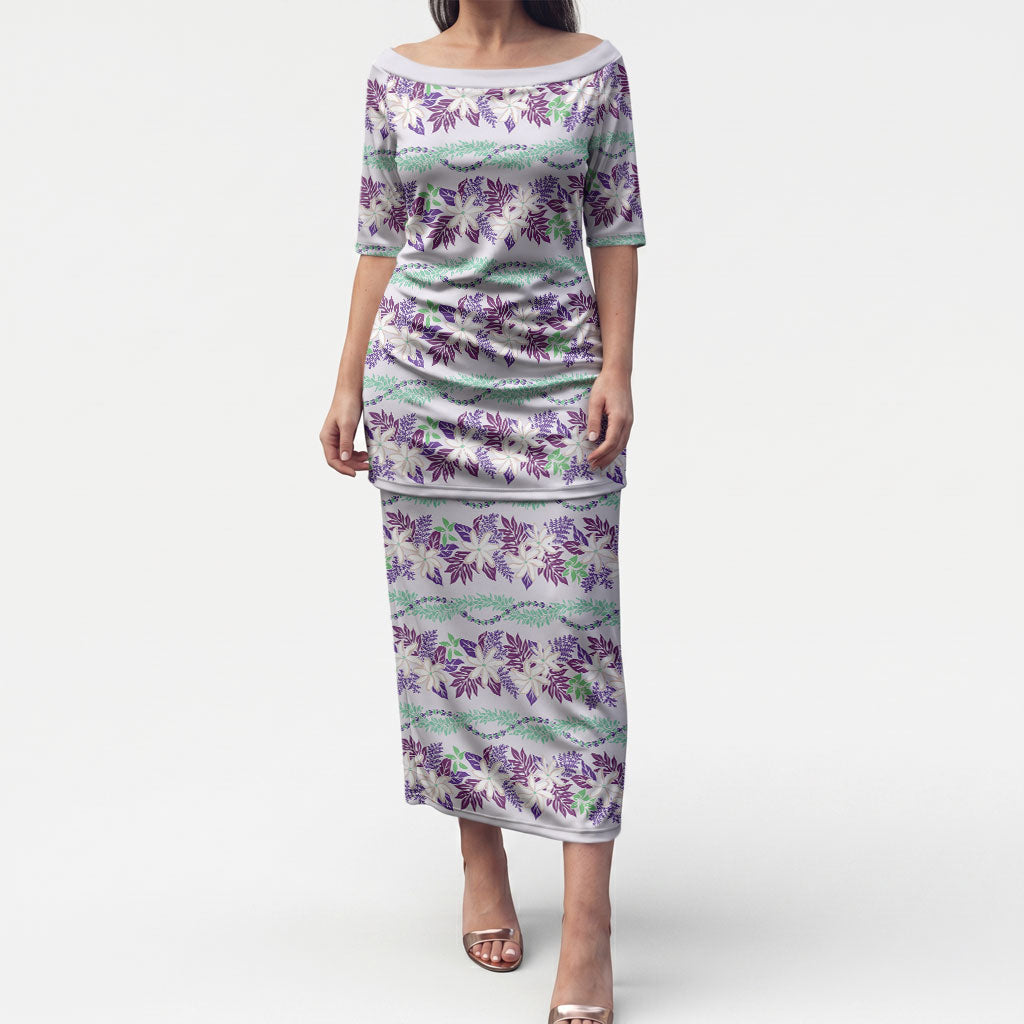 Monstera Tiare Plumeria Lei Pattern Puletasi Purple Version