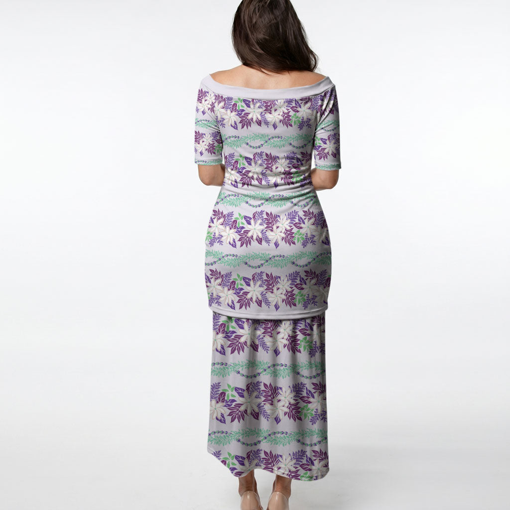 Monstera Tiare Plumeria Lei Pattern Puletasi Purple Version