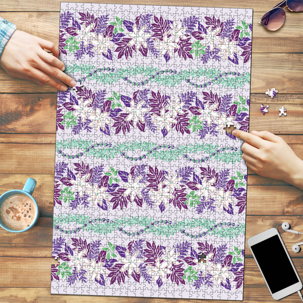 Monstera Tiare Plumeria Lei Pattern Puzzle Purple Version LT01 Purple - Polynesian Pride