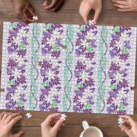 Monstera Tiare Plumeria Lei Pattern Puzzle Purple Version
