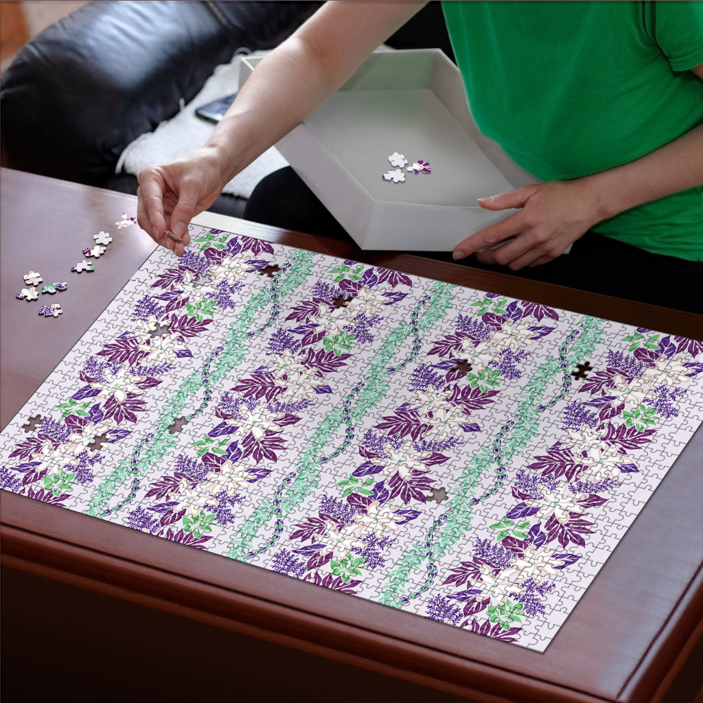 Monstera Tiare Plumeria Lei Pattern Puzzle Purple Version