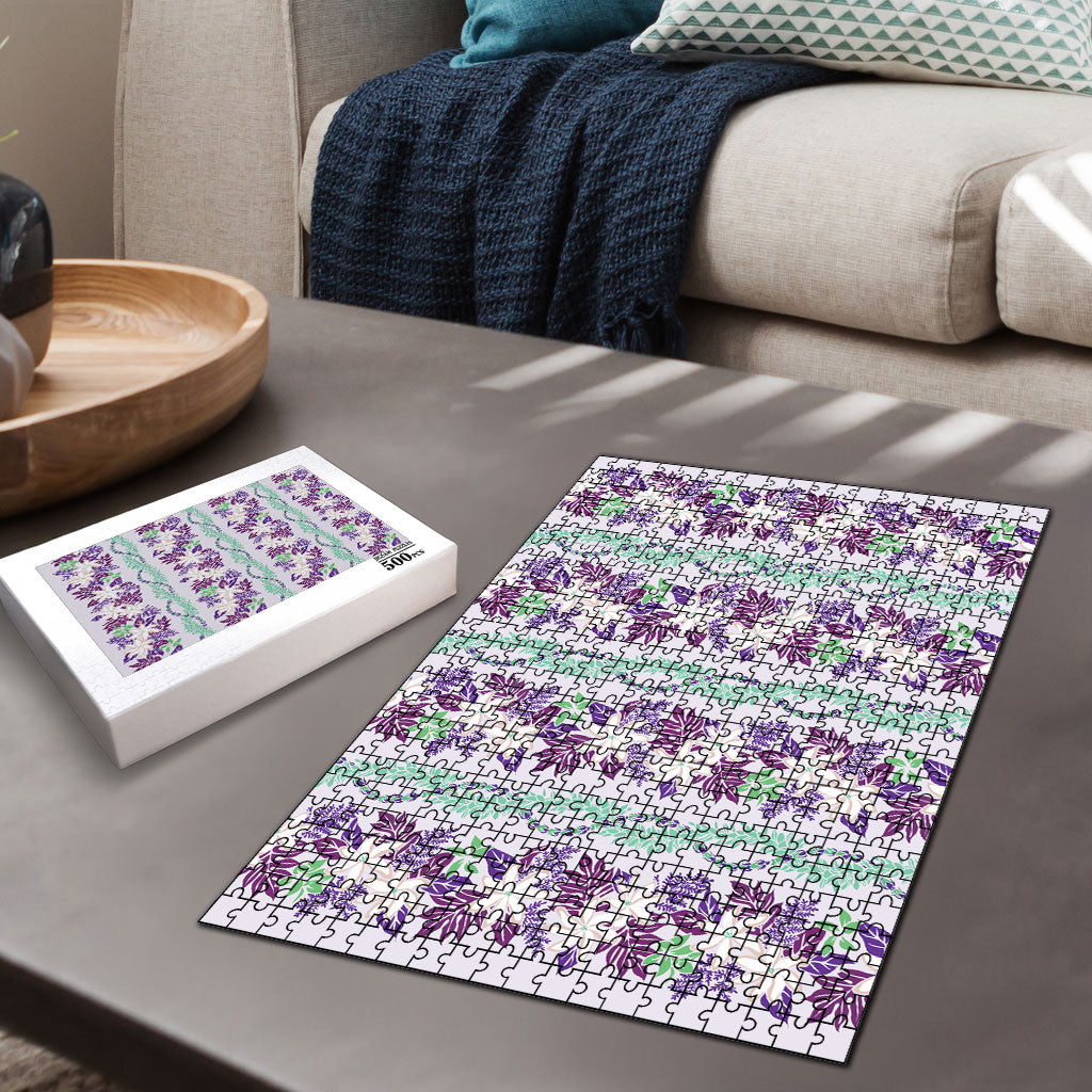 Monstera Tiare Plumeria Lei Pattern Puzzle Purple Version