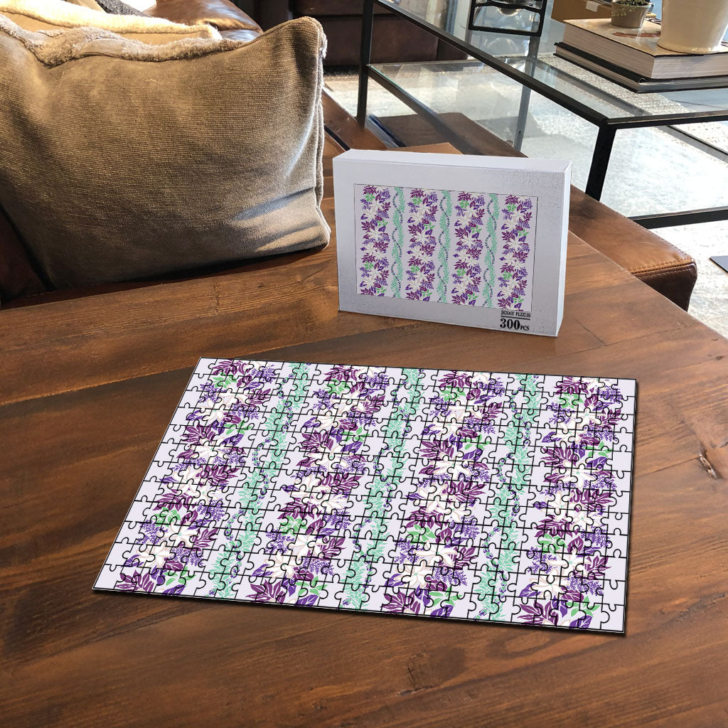 Monstera Tiare Plumeria Lei Pattern Puzzle Purple Version
