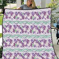 Monstera Tiare Plumeria Lei Pattern Quilt Purple Version