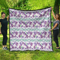 Monstera Tiare Plumeria Lei Pattern Quilt Purple Version