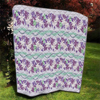 Monstera Tiare Plumeria Lei Pattern Quilt Purple Version