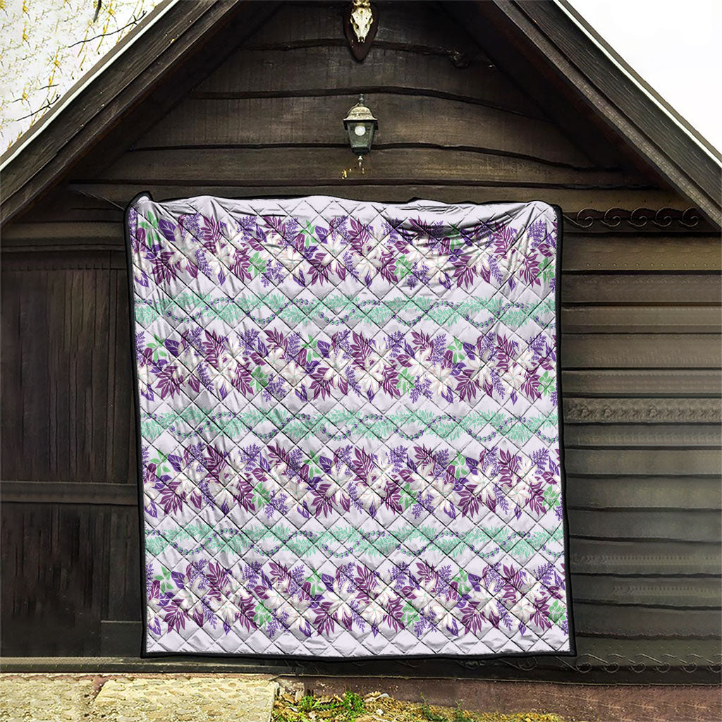 Monstera Tiare Plumeria Lei Pattern Quilt Purple Version