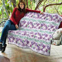 Monstera Tiare Plumeria Lei Pattern Quilt Purple Version