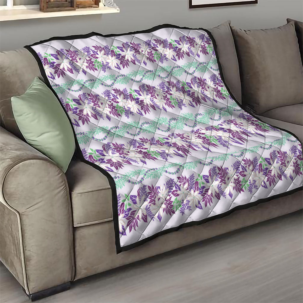 Monstera Tiare Plumeria Lei Pattern Quilt Purple Version