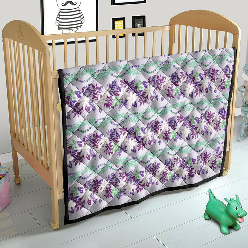 Monstera Tiare Plumeria Lei Pattern Quilt Purple Version