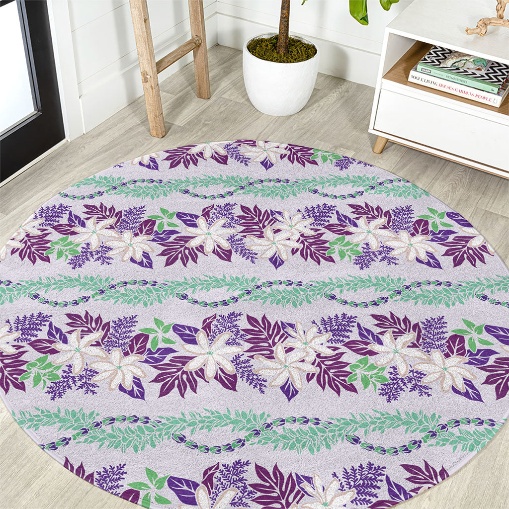 Monstera Tiare Plumeria Lei Pattern Round Carpet Purple Version