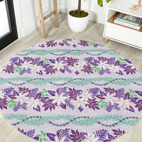 Monstera Tiare Plumeria Lei Pattern Round Carpet Purple Version