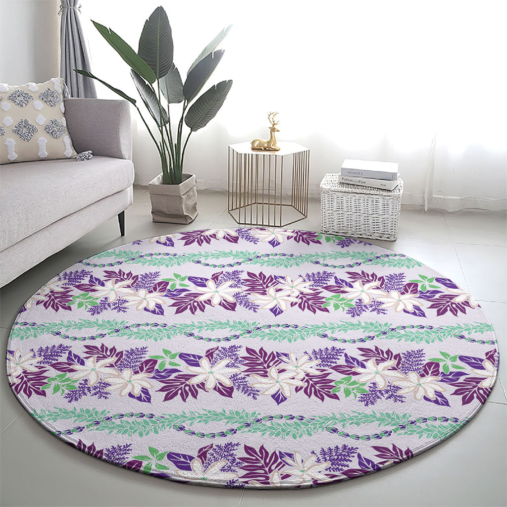 Monstera Tiare Plumeria Lei Pattern Round Carpet Purple Version