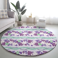 Monstera Tiare Plumeria Lei Pattern Round Carpet Purple Version