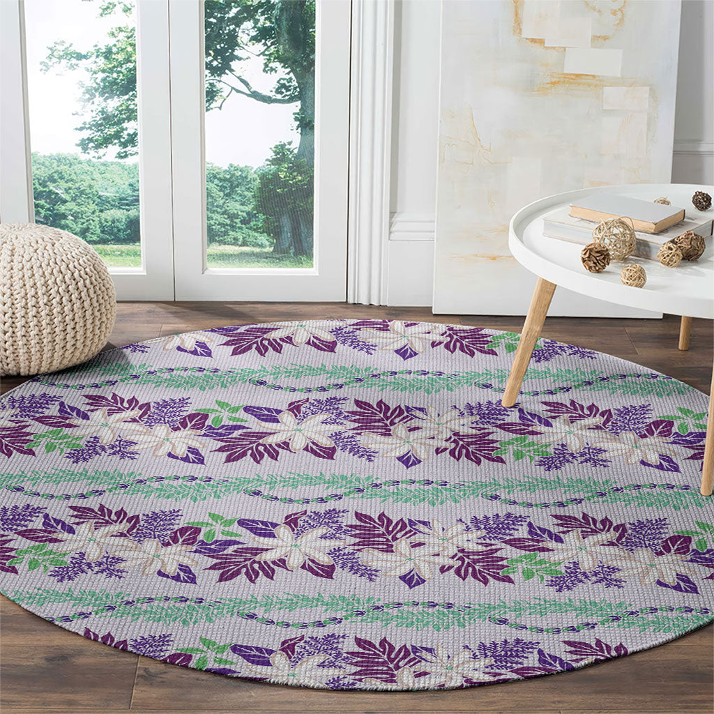 Monstera Tiare Plumeria Lei Pattern Round Carpet Purple Version