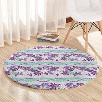 Monstera Tiare Plumeria Lei Pattern Round Carpet Purple Version