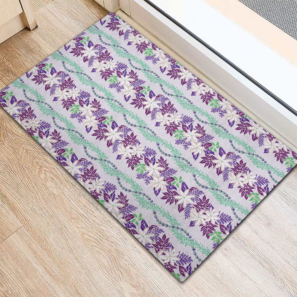 Monstera Tiare Plumeria Lei Pattern Rubber Doormat Purple Version