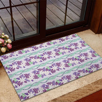 Monstera Tiare Plumeria Lei Pattern Rubber Doormat Purple Version