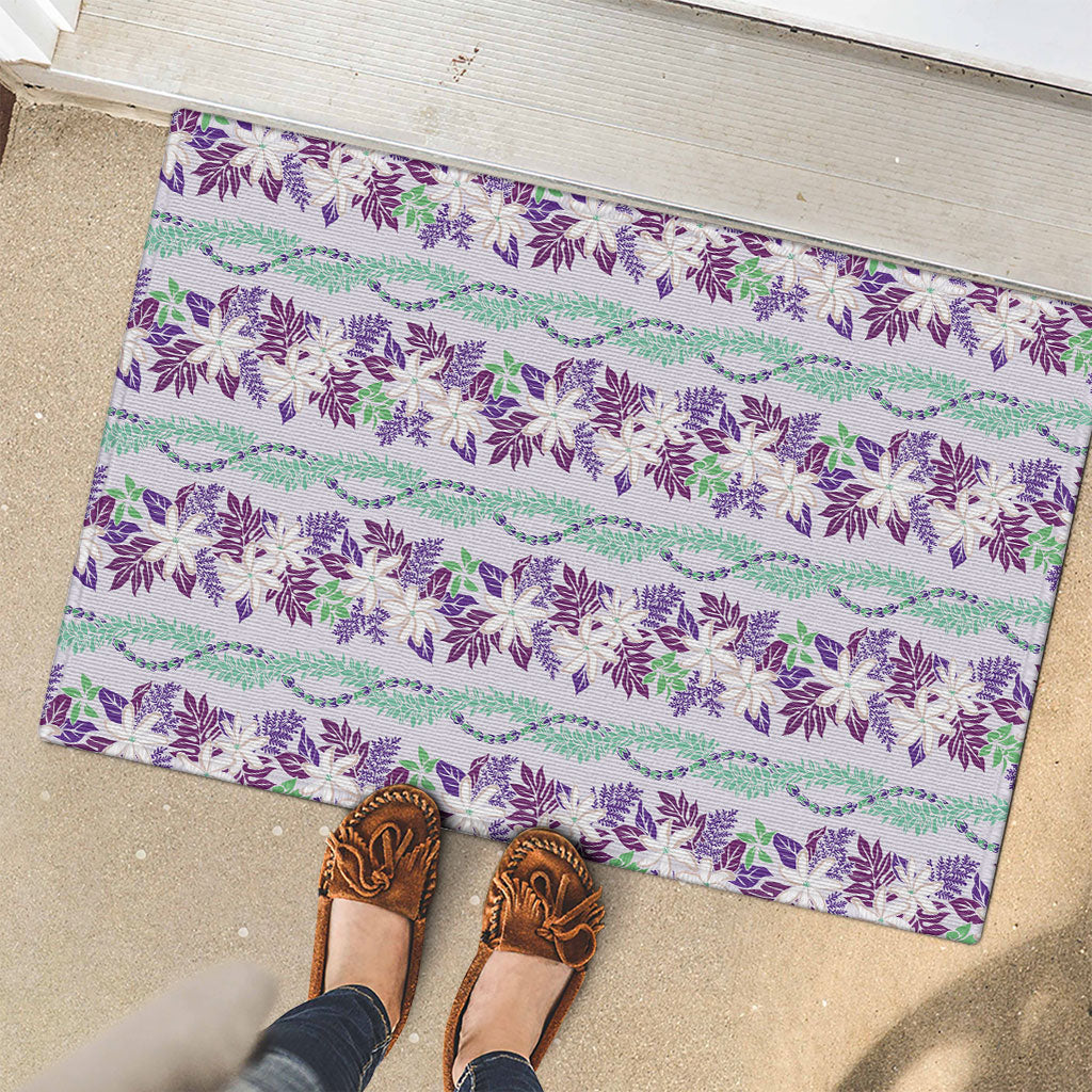 Monstera Tiare Plumeria Lei Pattern Rubber Doormat Purple Version