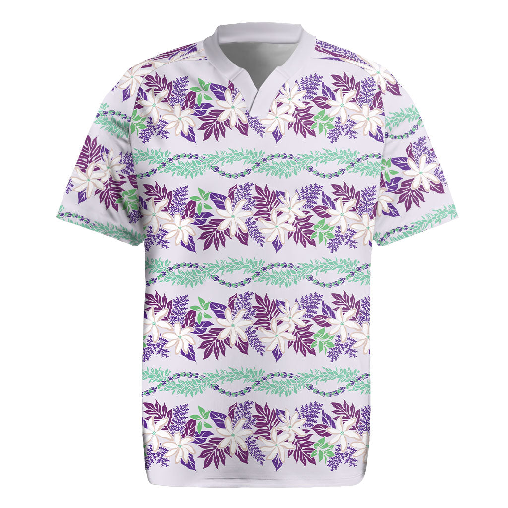 Monstera Tiare Plumeria Lei Pattern Rugby Jersey Purple Version