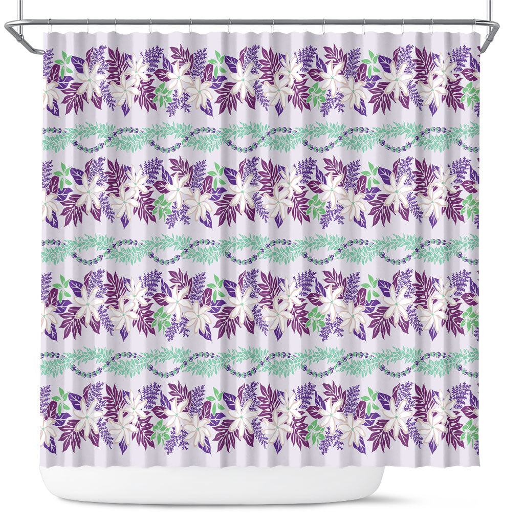 Monstera Tiare Plumeria Lei Pattern Shower Curtain Purple Version