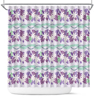 Monstera Tiare Plumeria Lei Pattern Shower Curtain Purple Version