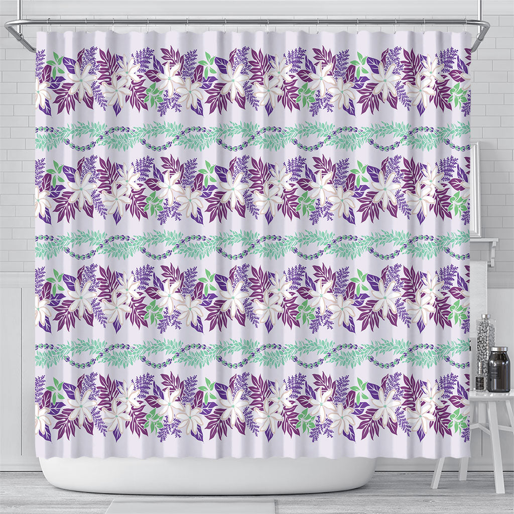 Monstera Tiare Plumeria Lei Pattern Shower Curtain Purple Version