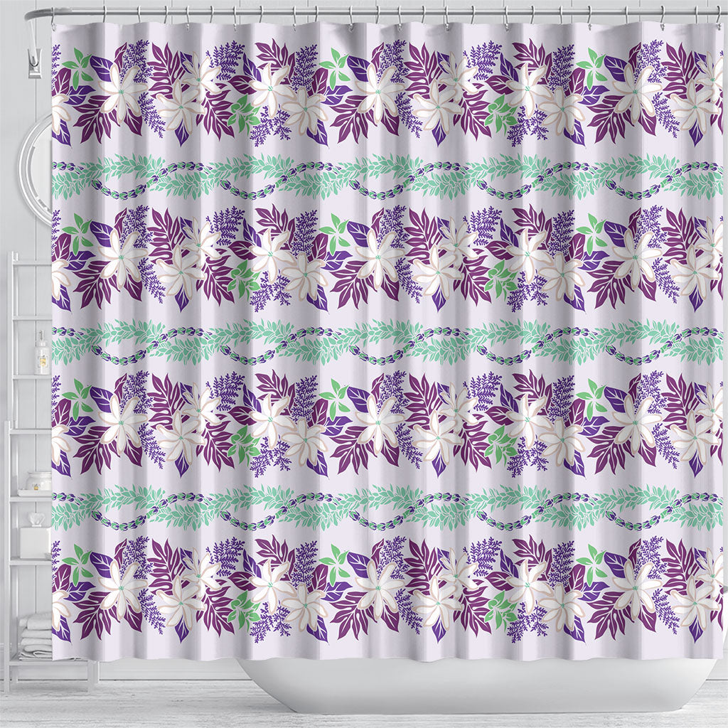 Monstera Tiare Plumeria Lei Pattern Shower Curtain Purple Version