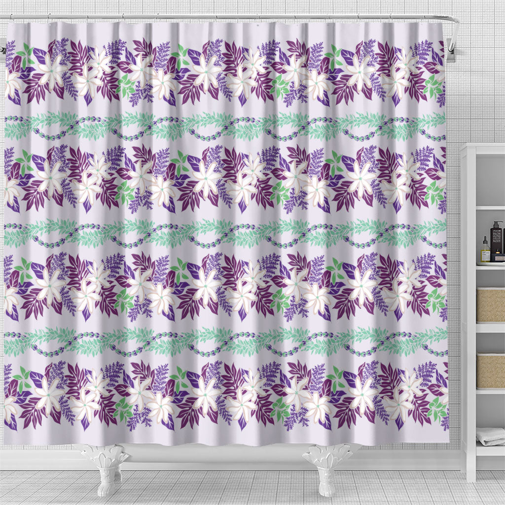 Monstera Tiare Plumeria Lei Pattern Shower Curtain Purple Version